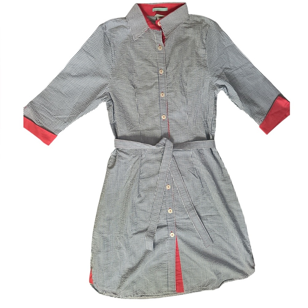 Haley and the Hound Madeline Dress - Coral & Blue Seersucker - 8 - NWOT
